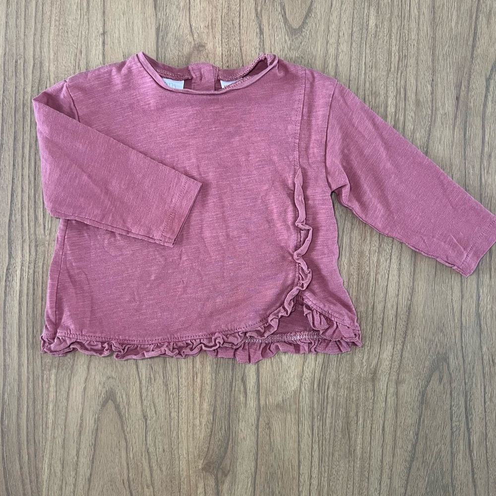 Zara Pink Long Sleeve Ruffled Tee - Picture 2 of 3
